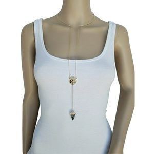 Coin and Stone Black and Gold Pendant Necklace